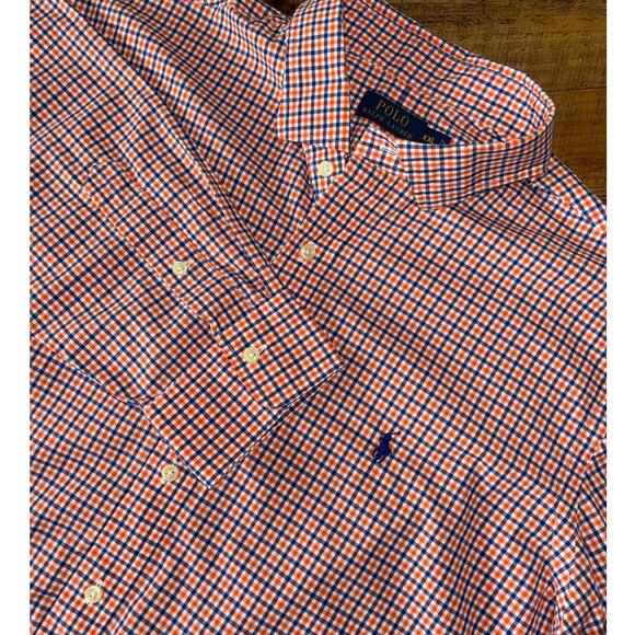 Polo Ralph Lauren Orange Blue Checkered Long Sleeve Button Down Pony XXL - Picture 1 of 7